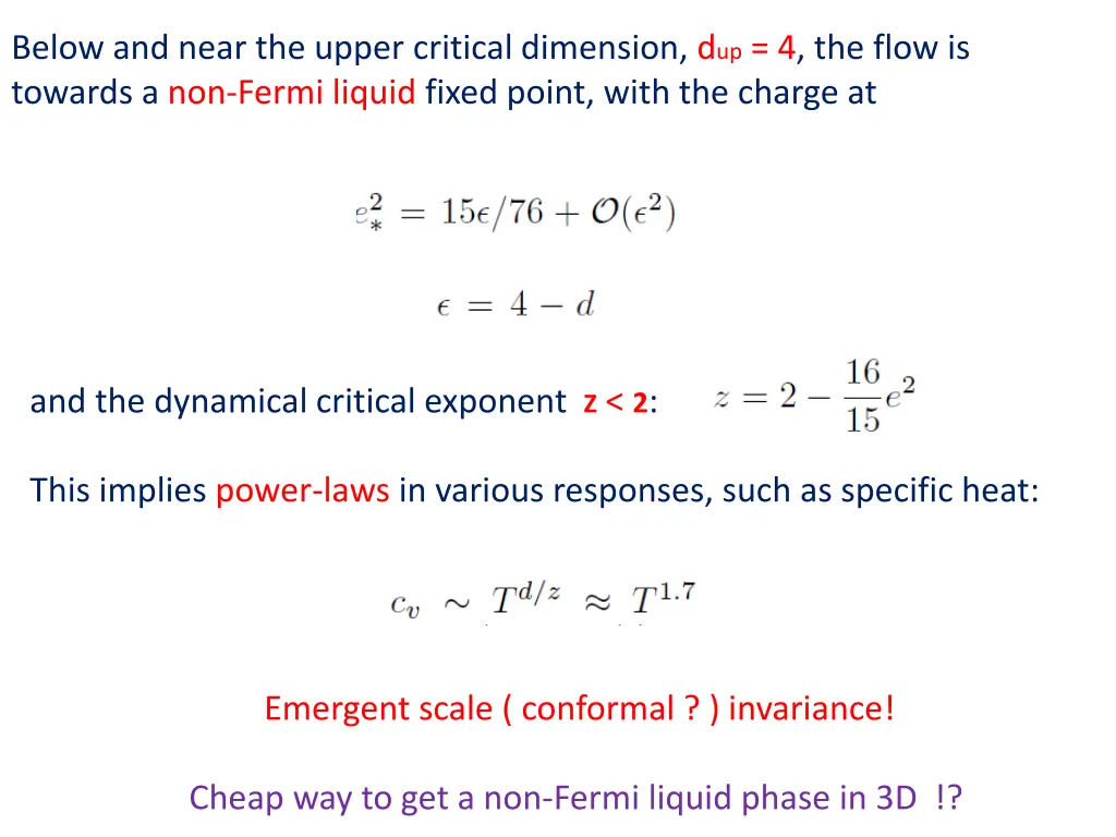 below and near the upper critical dimension