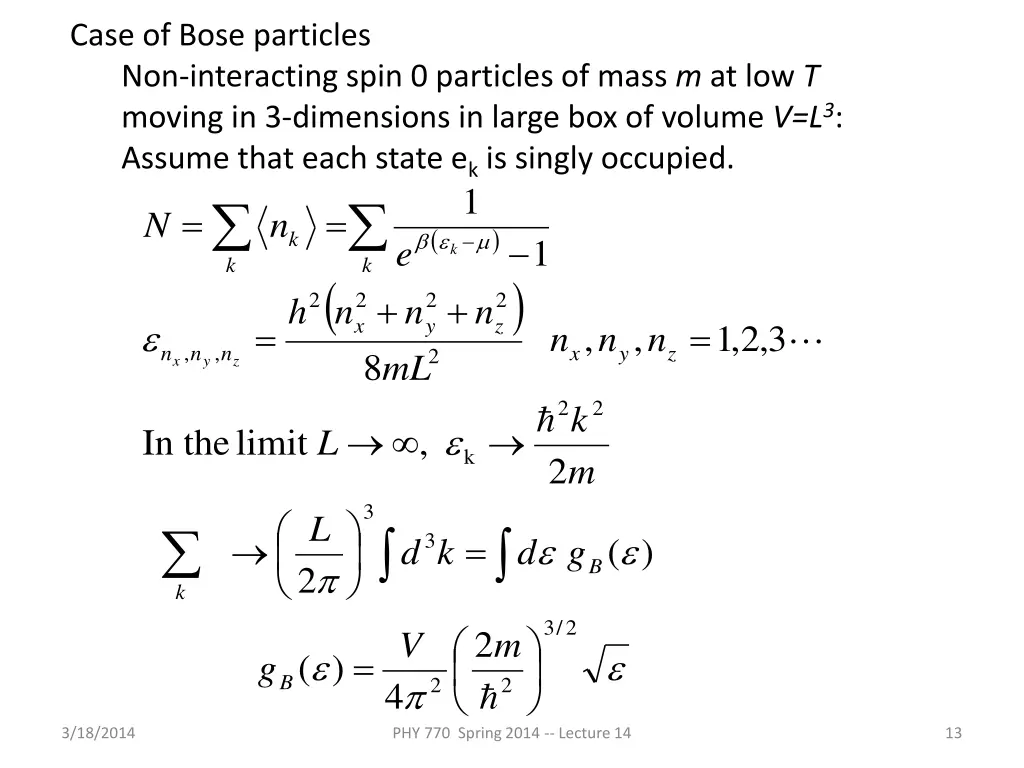 case of bose particles non interacting spin