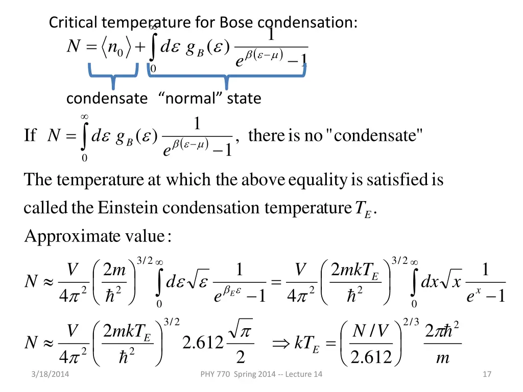 critical temperature for bose condensation 0 1