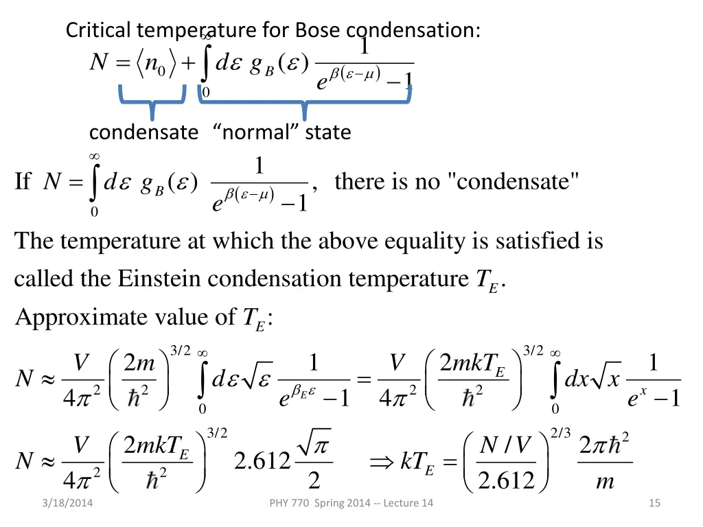 critical temperature for bose condensation 0