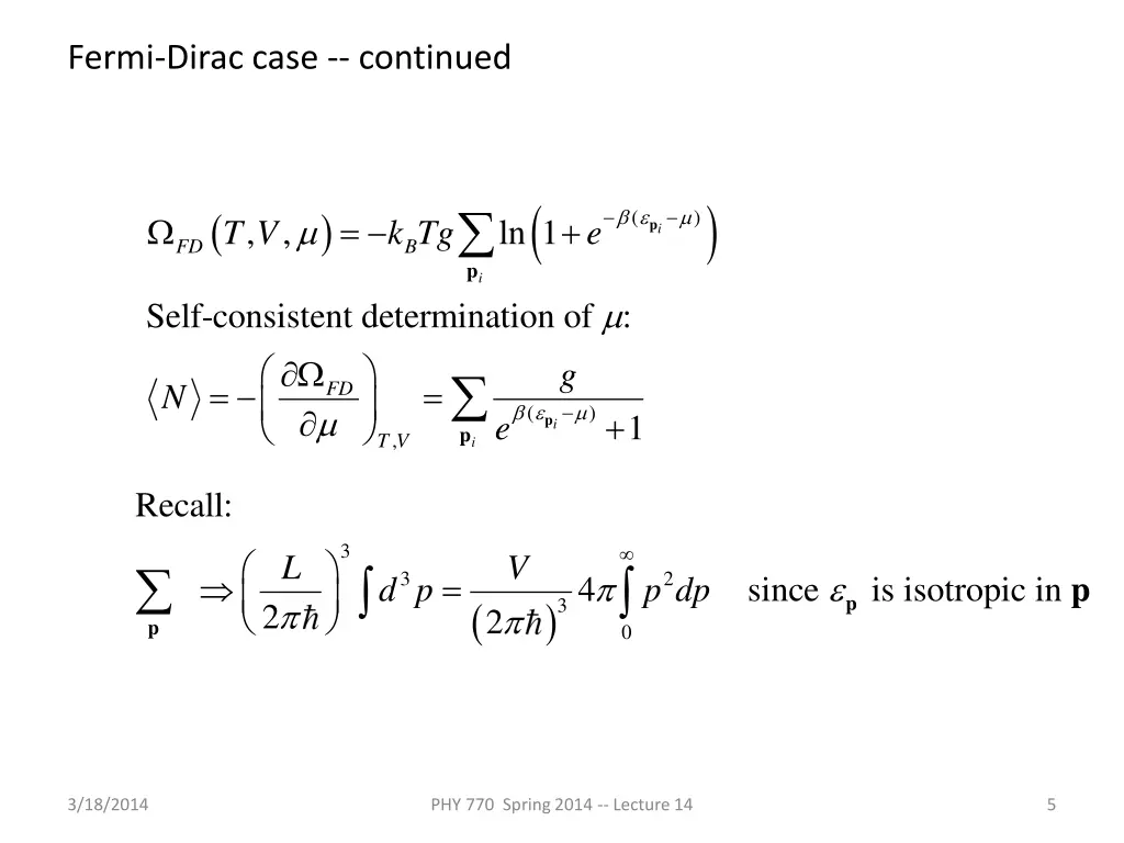 fermi dirac case continued