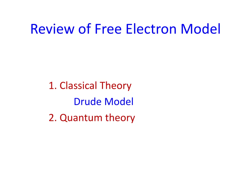 review of free electron model