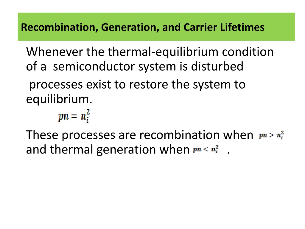 recombination generation and carrier lifetimes