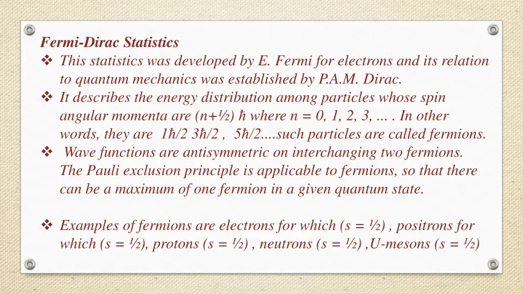 fermi dirac statistics this statistics