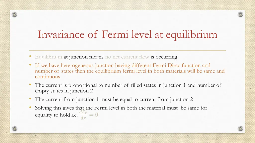 invariance of fermi level at equilibrium