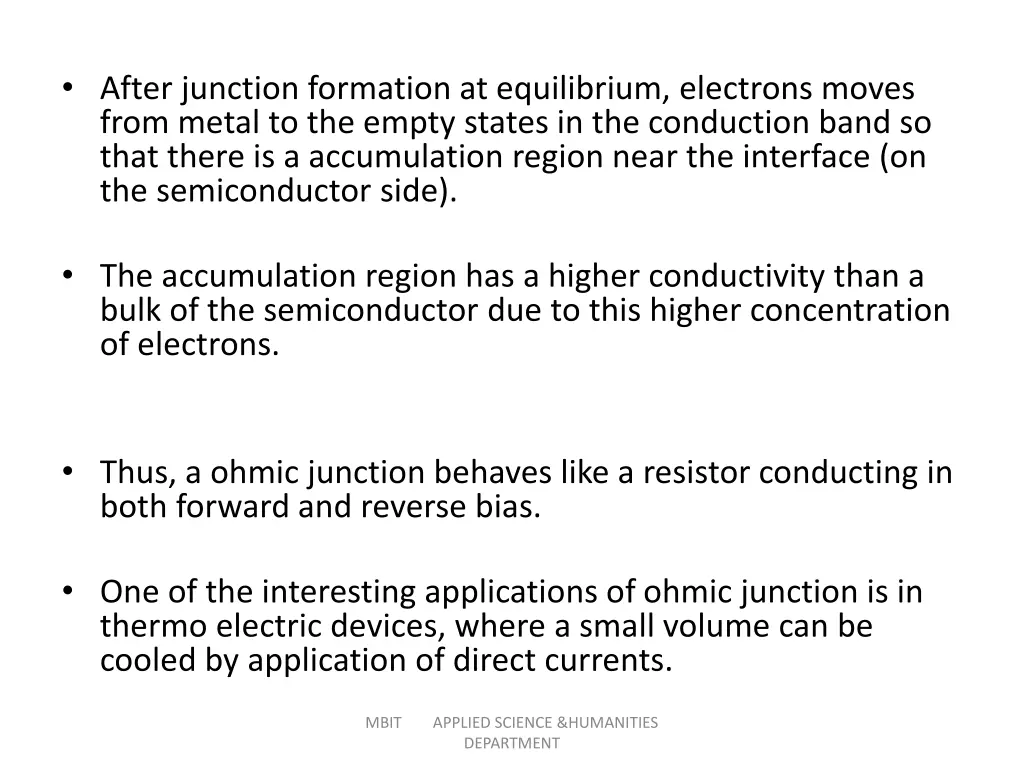 after junction formation at equilibrium electrons