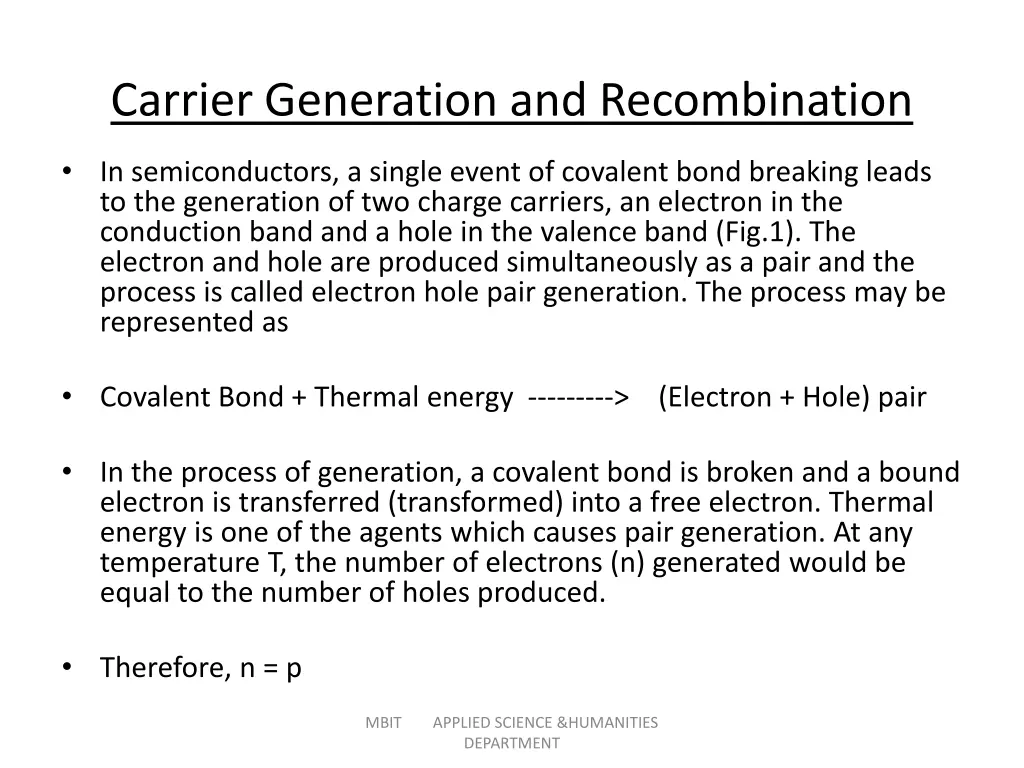 carrier generation and recombination