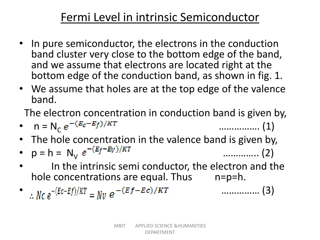 fermi level in intrinsic semiconductor