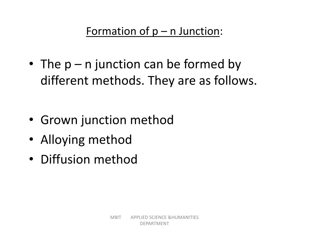 formation of p n junction