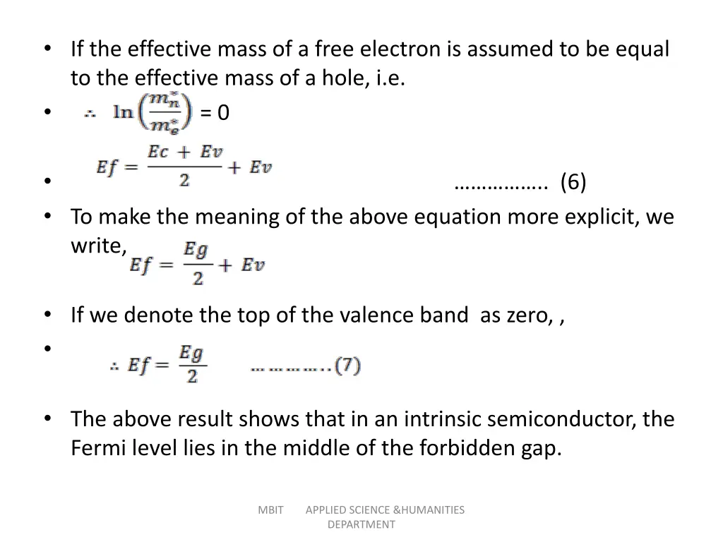 if the effective mass of a free electron