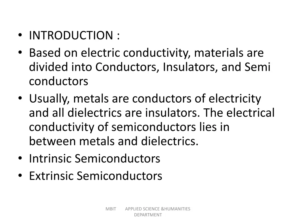 introduction based on electric conductivity