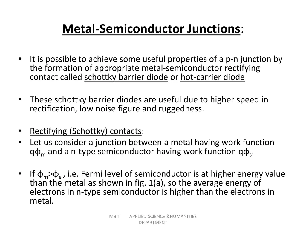 metal semiconductor junctions