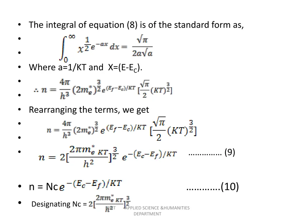 the integral of equation 8 is of the standard