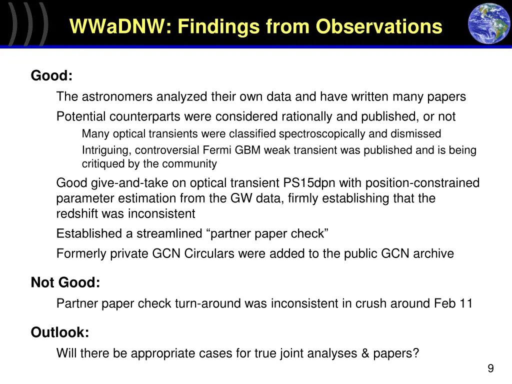 wwadnw findings from observations