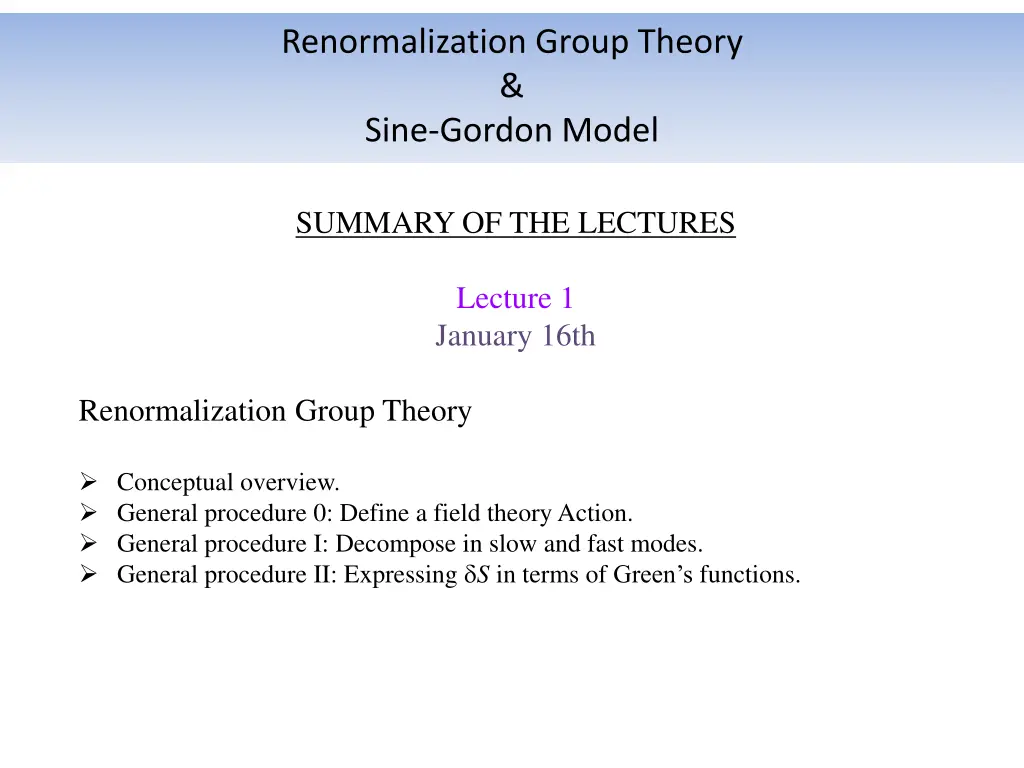 renormalization group theory sine gordon model 1