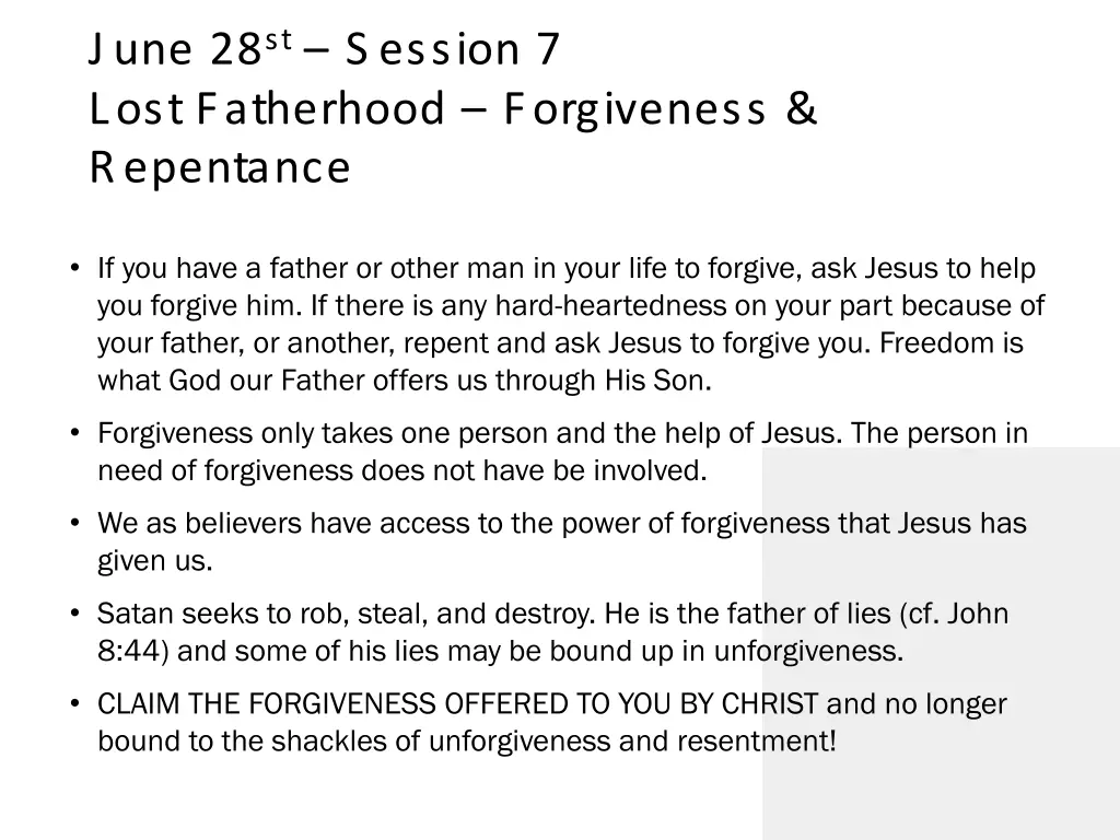 june 28 st s ession 7 lost fatherhood forgiveness