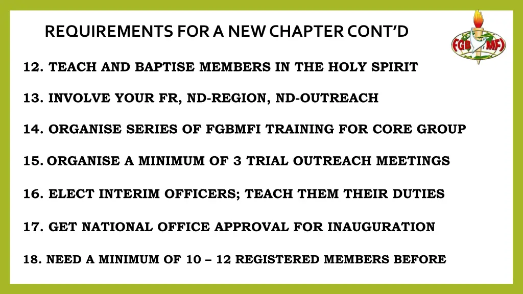 requirements for a new chapter cont d 1