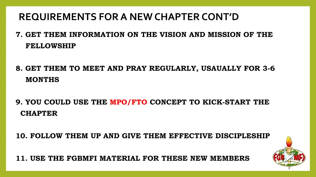 requirements for a new chapter cont d