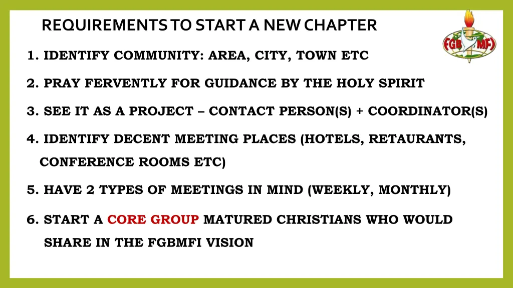 requirements to start a new chapter