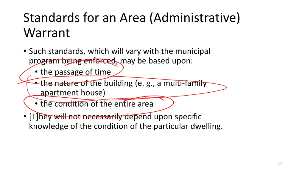 standards for an area administrative warrant