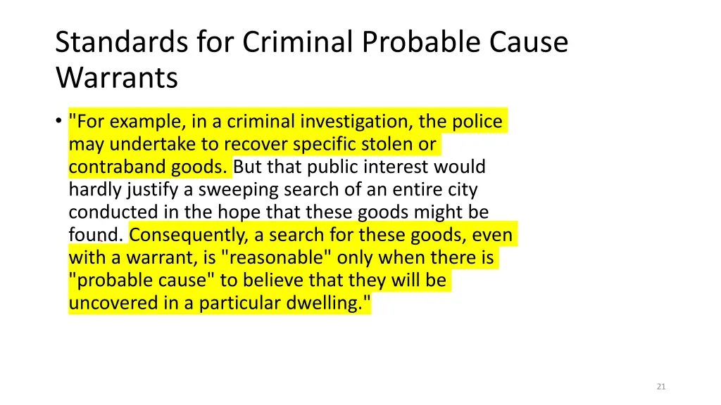 standards for criminal probable cause warrants