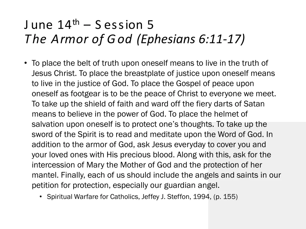 june 14 th s ession 5 the armor of god ephesians