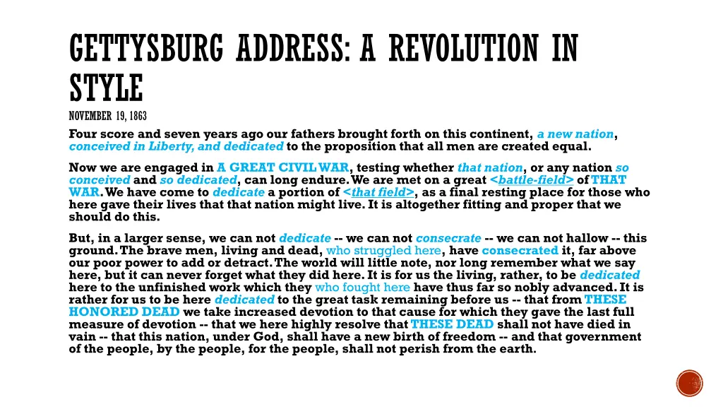 gettysburg address a revolution in style november