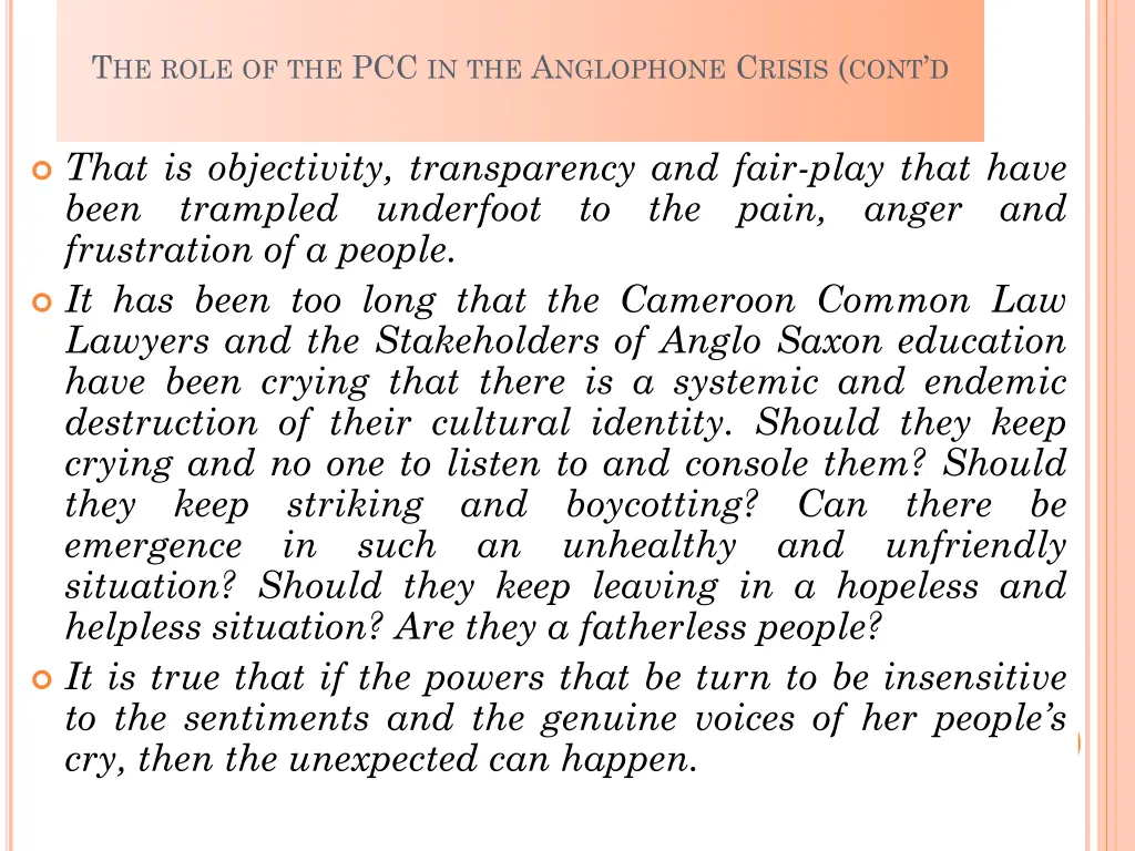 t he role of the pcc in the a nglophone c risis 15