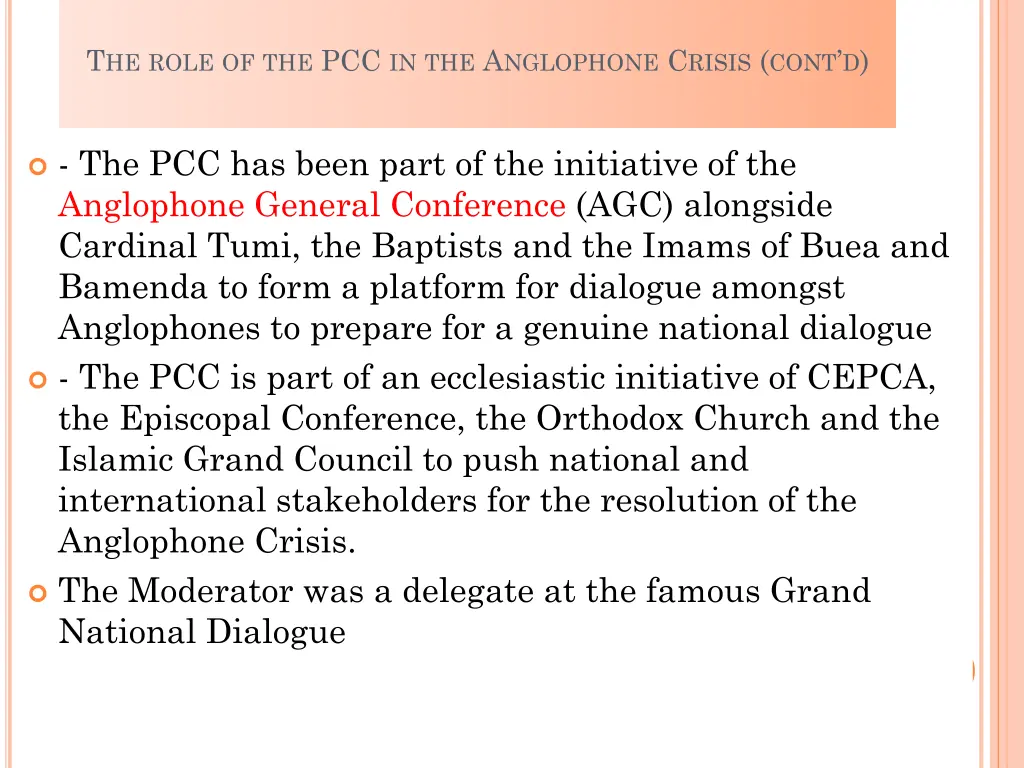 t he role of the pcc in the a nglophone c risis 20