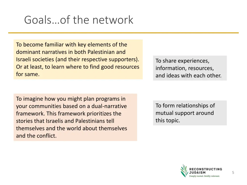 goals of the network