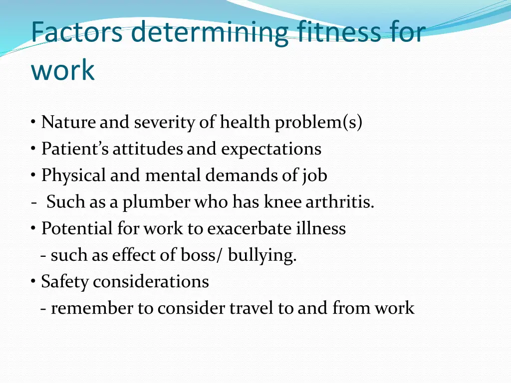 factors determining fitness for work