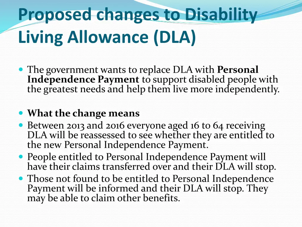 proposed changes to disability living allowance