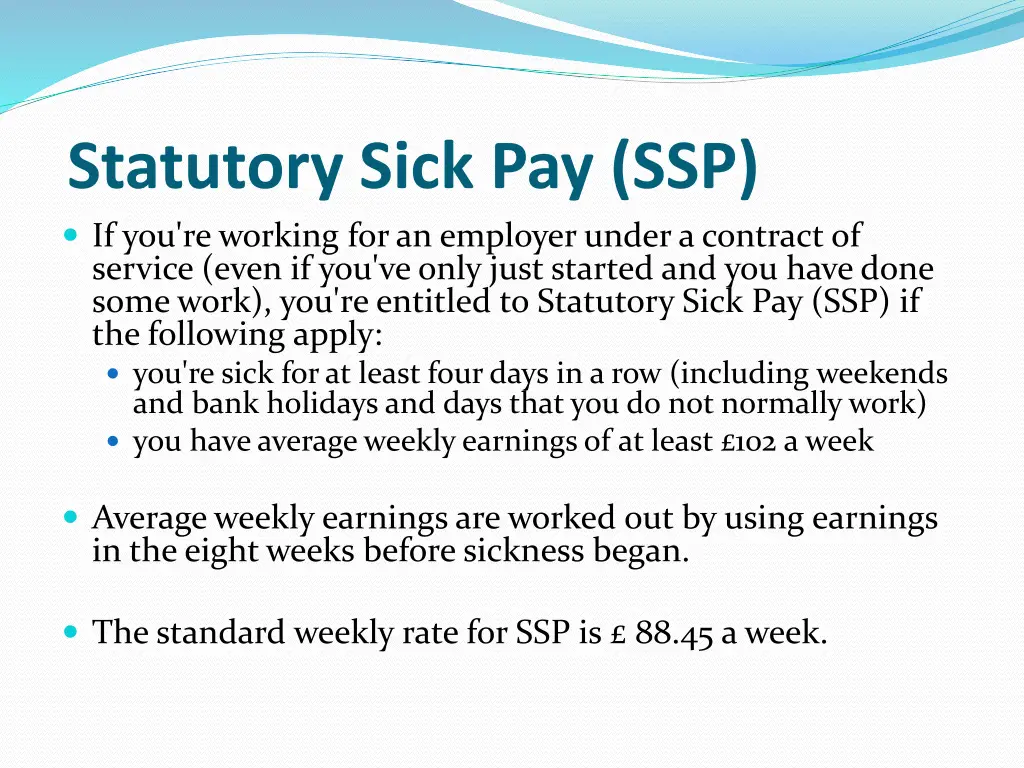 statutory sick pay ssp if you re working