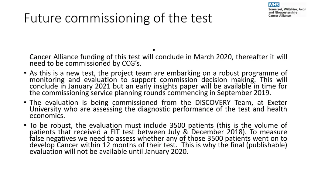 future commissioning of the test