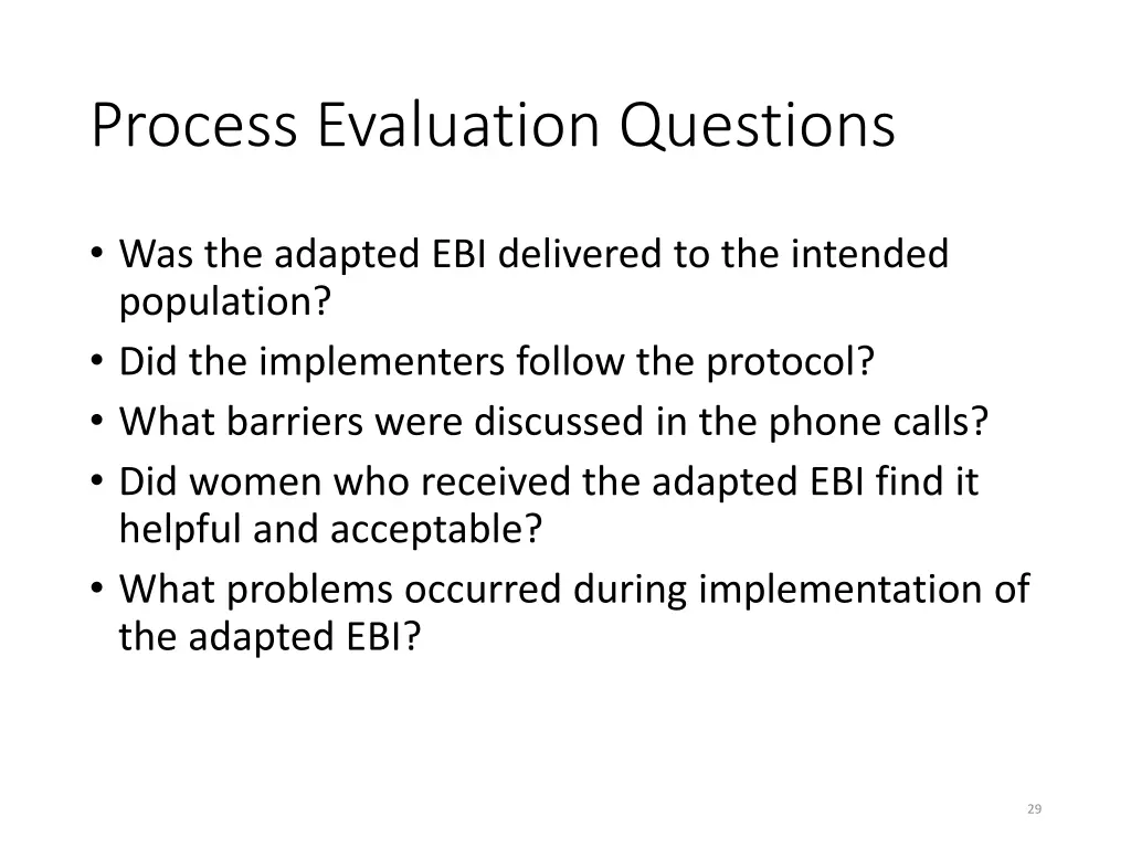 process evaluation questions