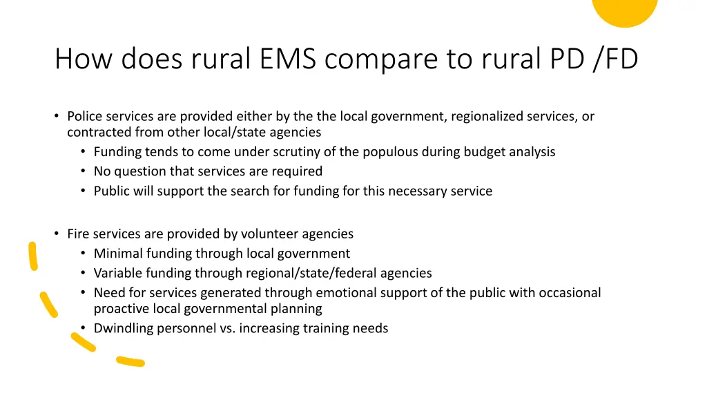 how does rural ems compare to rural pd fd