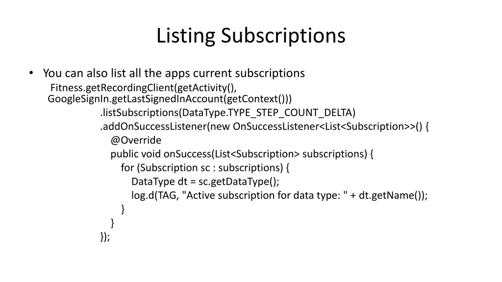 listing subscriptions