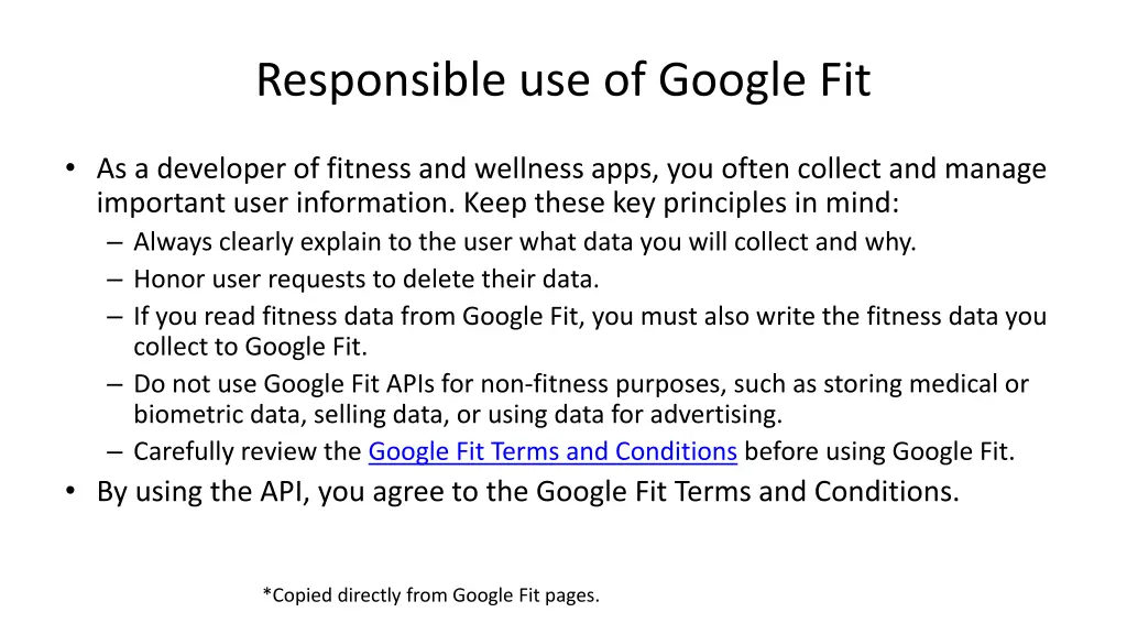 responsible use of google fit