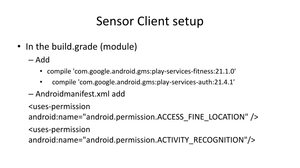 sensor client setup