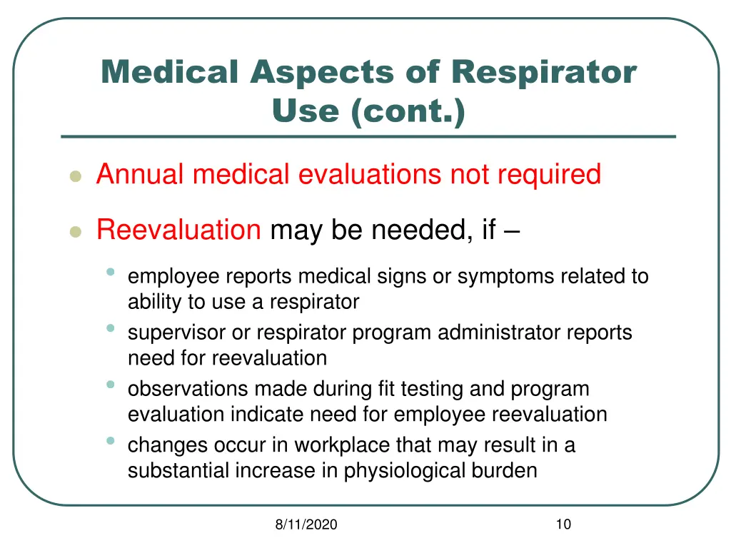 medical aspects of respirator use cont