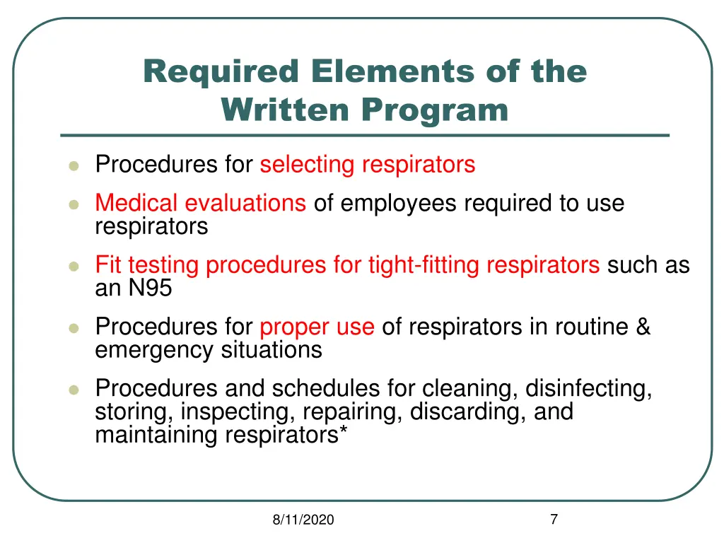 required elements of the written program