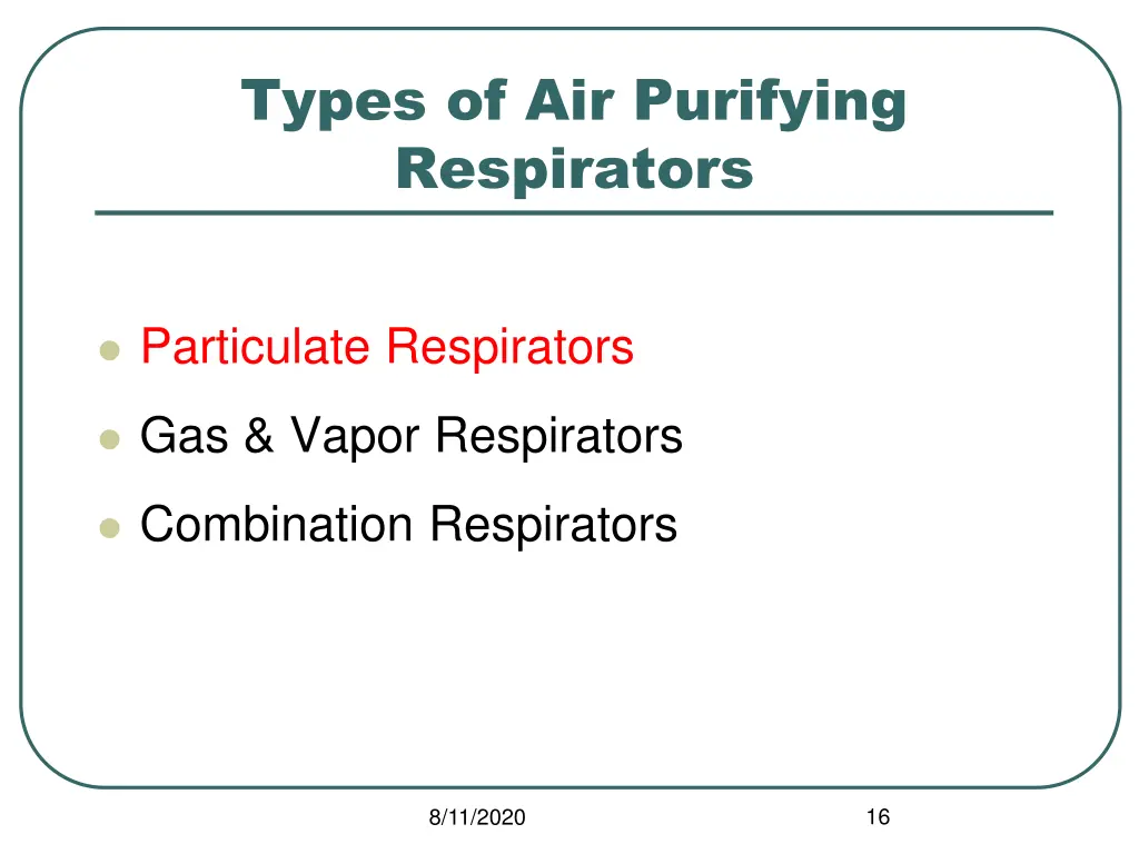 types of air purifying respirators