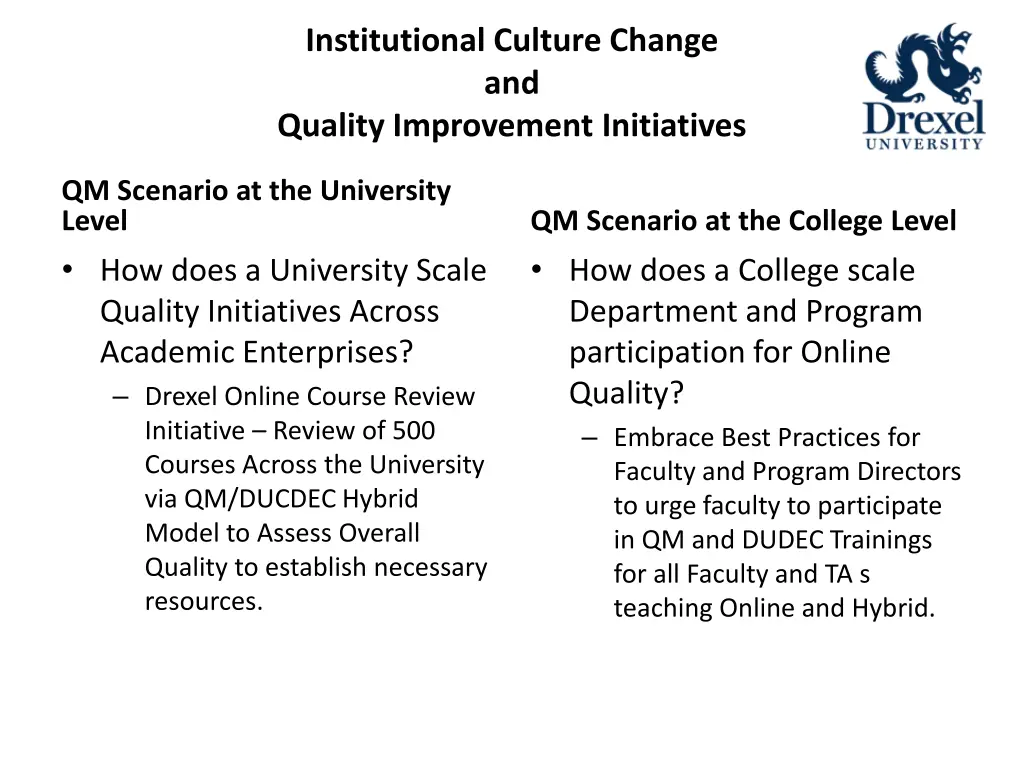 institutional culture change and quality