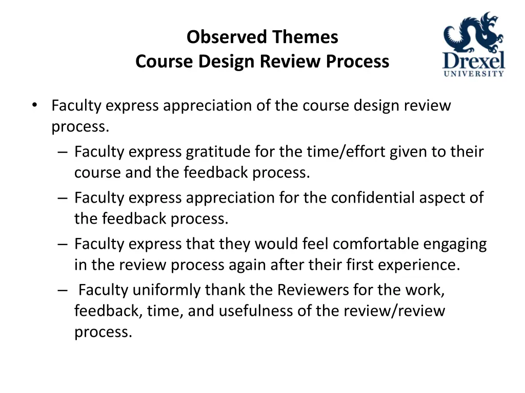 observed themes course design review process