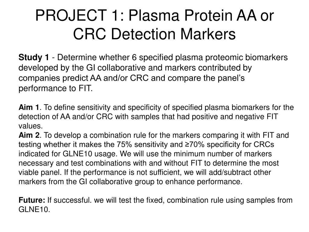 project 1 plasma protein aa or crc detection