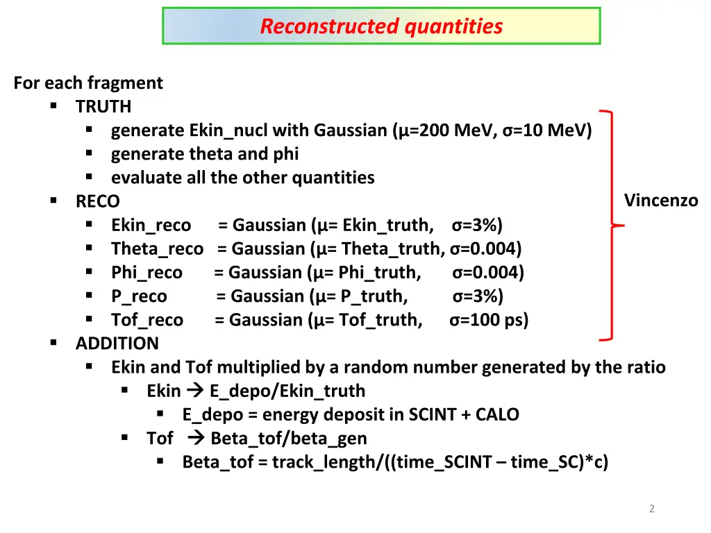 reconstructed quantities