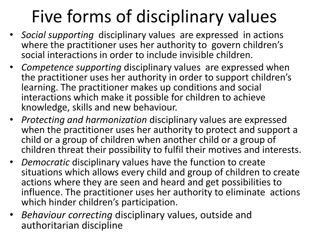 five forms of disciplinary values social