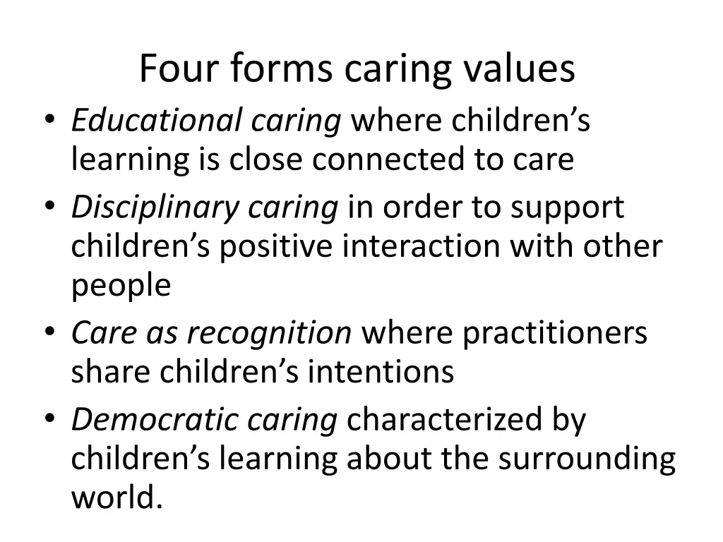 four forms caring values educational caring where