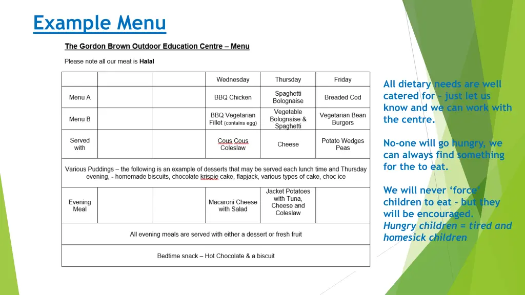 example menu