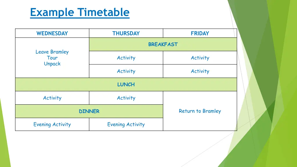 example timetable